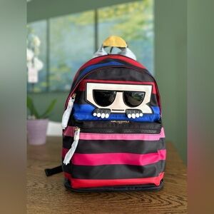 Karl Lagerfeld Paris Amour Striped Nylon Backpack -Women Black Pink Blue